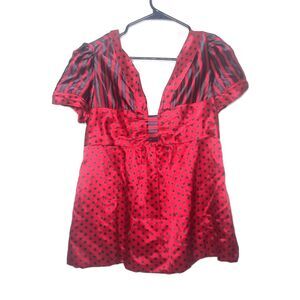 Marc Jacobs Pinup Blouse Polka Dot Stripes Red Black Silk Blend Size 8